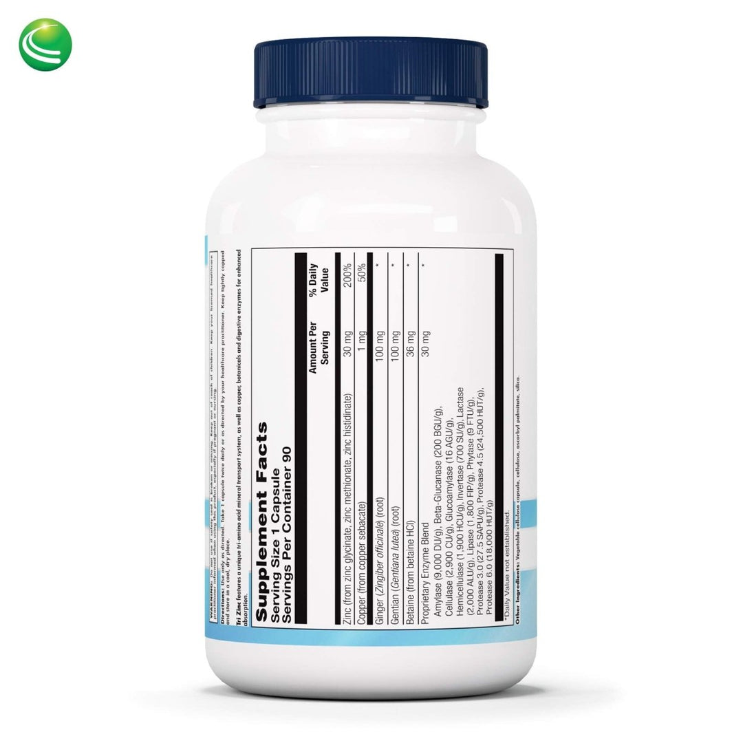 Nutra BioGenesis Tri Zinc - Digestion and Immune Health Support - 90 Capsules - Supplement Facts panel