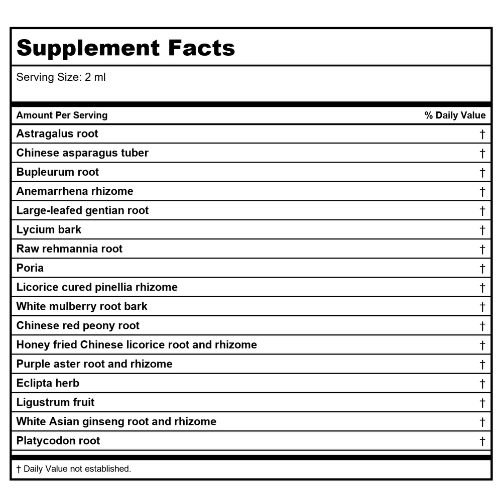 Kan Herb Traditionals Ginseng and Astragalus Combination 8 Ounce - Supplement Facts panel