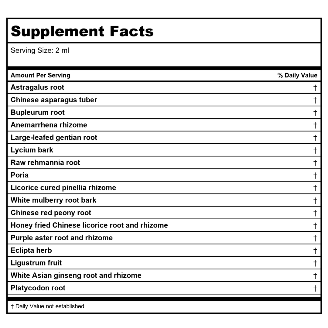 Kan Herb Traditionals Ginseng and Astragalus Combination 8 Ounce - Supplement Facts panel