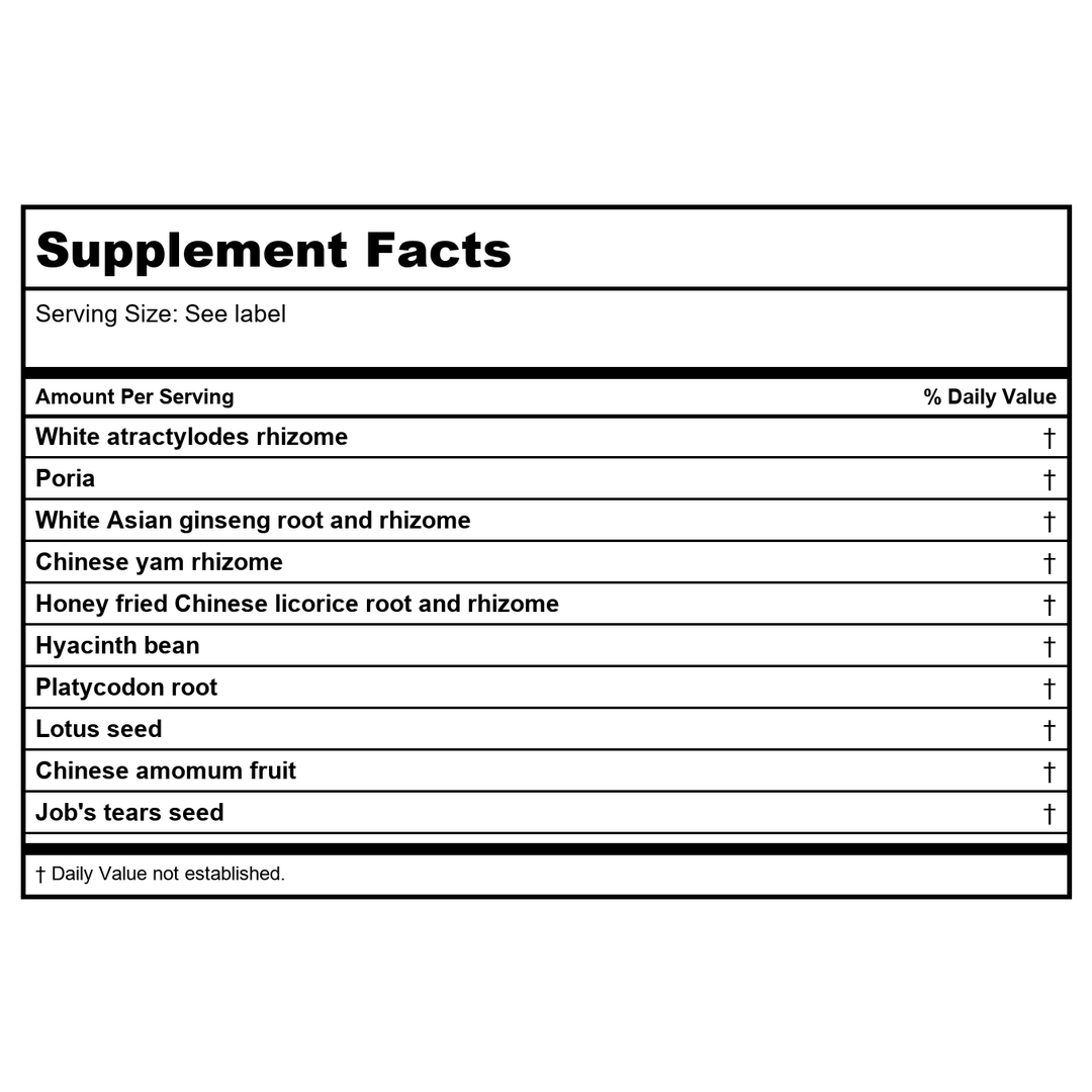 Kan Herb Traditionals Shen Ling Spleen Support 1 Ounce - Supplement Facts panel