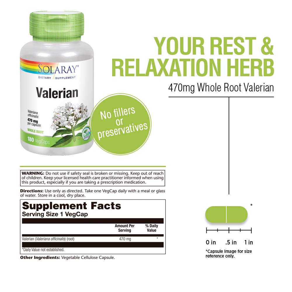 SOLARAY Valerian 470mg | Relaxation Support (180 CT) - Supplement Facts panel