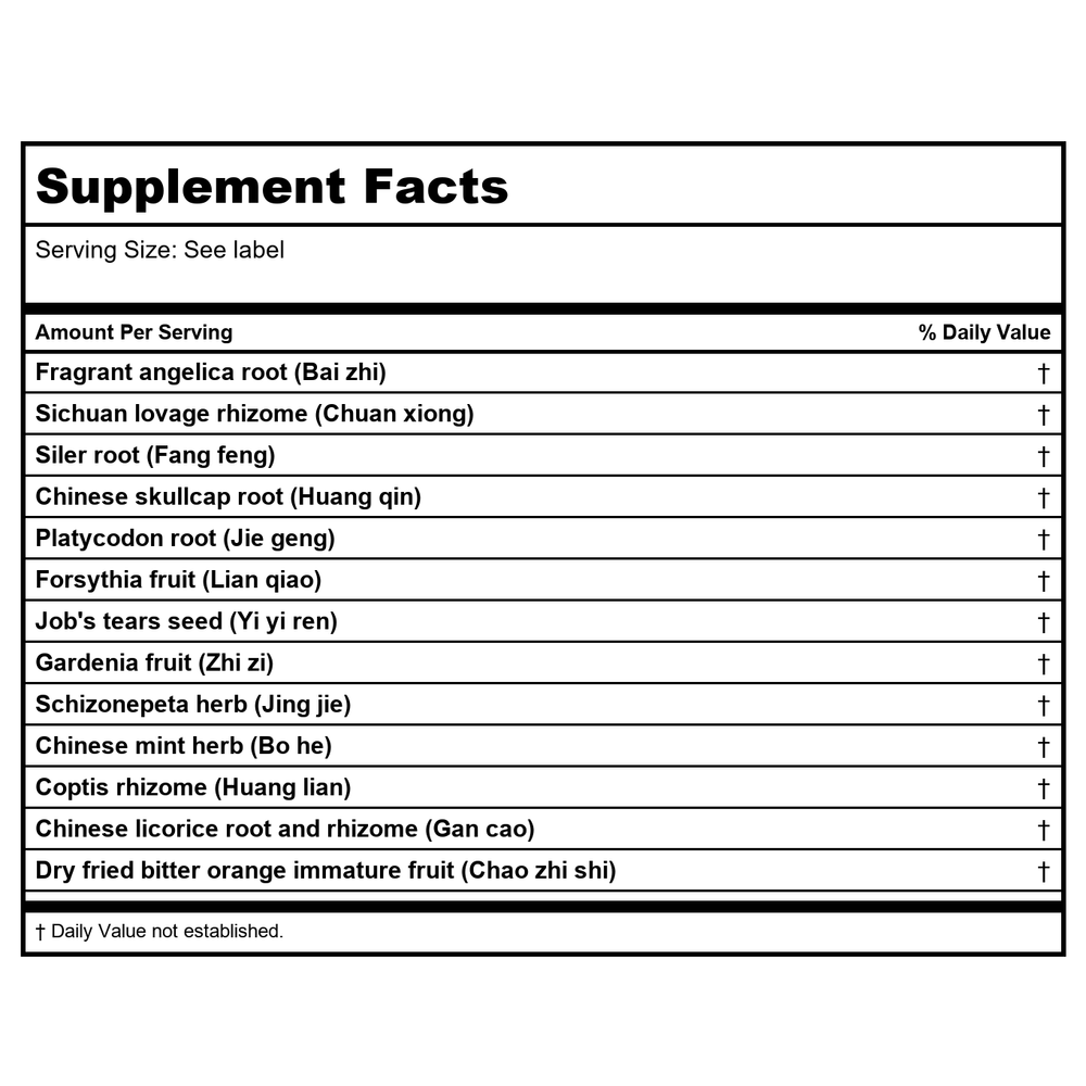 Kan Herb Traditionals Siler and Coix Clearing Formula 300 Tablets - Supplement Facts panel
