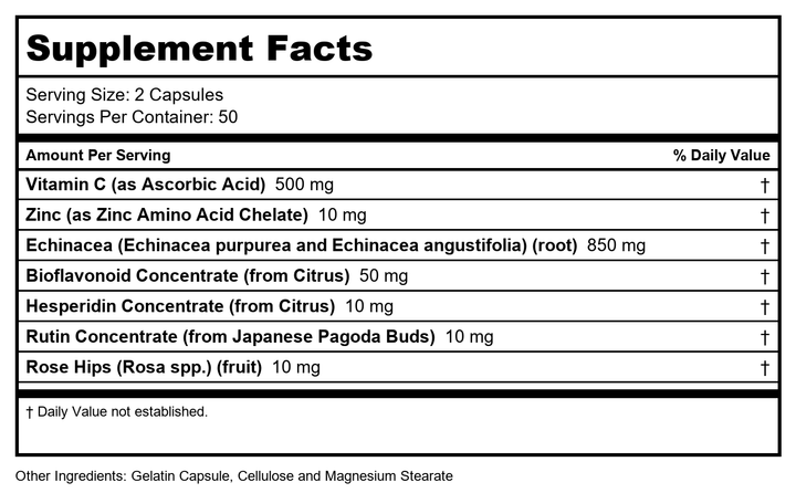 Solaray - Echinacea W/C &amp;, 425 mg, 100 capsules - Supplement Facts panel
