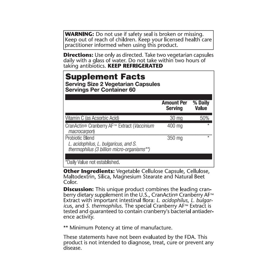 SOLARAY CranDophilus, Veg Cap (Btl-Plastic) 120ct  00844 - Supplement Facts panel