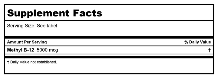 Solaray Methyl B12, Lozenge, Cherry (Btl-Plastic) 5000mcg | 60ct - Supplement Facts panel