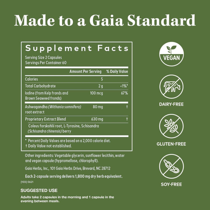 Gaia Herbs Thyroid Support 60 Vegan Liquid Phyto-Caps - Supplement Facts panel