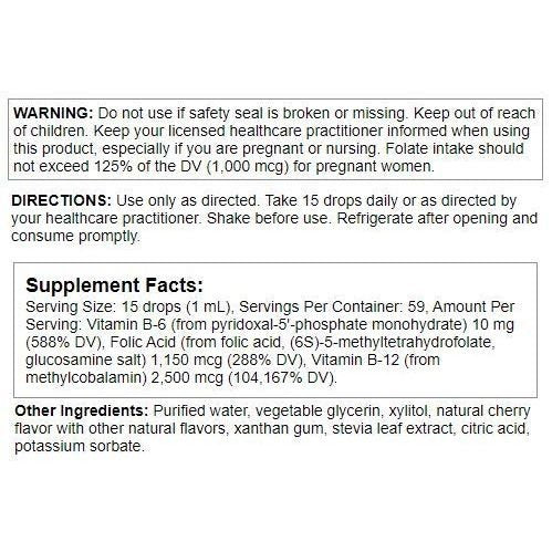 Nutra BioGenesis Methyl Factors - B12 and Methyl Folate for Brain and Cardiovascular Health - Berry Flavor, 2 Ounce - Supplement Facts panel