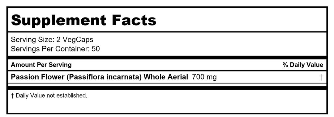 Solaray Passion Flower 100 V caps - Supplement Facts panel