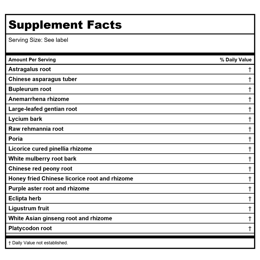 Kan Herb Traditionals Ginseng and Astragalus Combination 2 Ounce - Supplement Facts panel