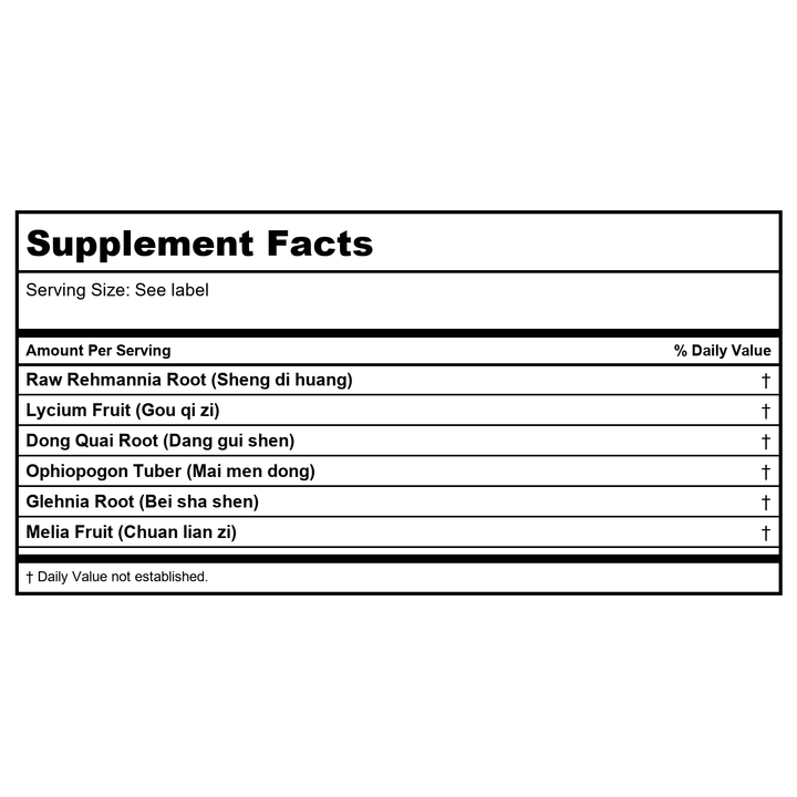 Kan Herb Essentials Glehnia and Rehmannia Combination 60 Tablets - Supplement Facts panel