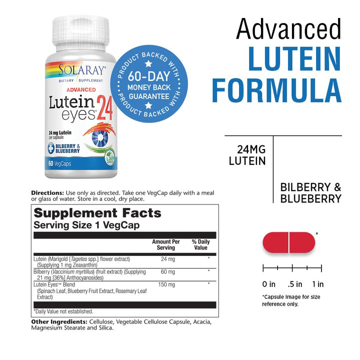 Lutein Eyes Advanced 60 Caps 24 mg By Solaray - Supplement Facts panel