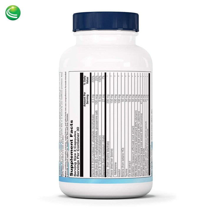 Nutra BioGenesis - BioLiv - Choline, Betaine HCl and Dandelion Root to Help Support Bile Flow, Liver Health &amp; and Gallbladder Function - 90 Capsules - Supplement Facts panel