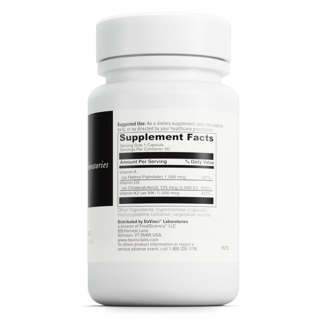 DaVinci Labs ADK - 60 Vegetarian Capsules - Supplement Facts panel