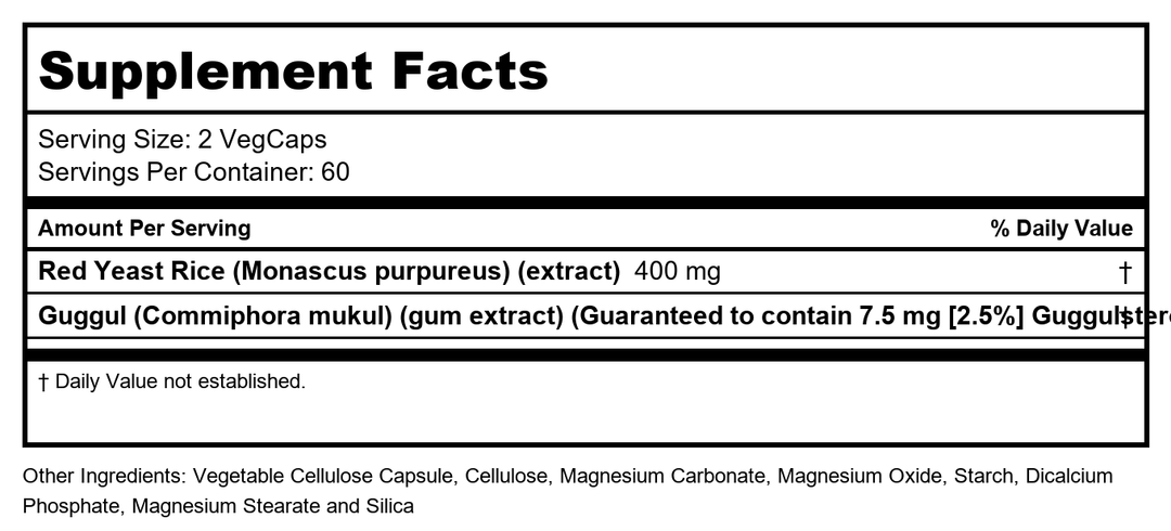 Solaray - Guggul &amp; Red Yeast Rice, 120 capsules - Supplement Facts panel