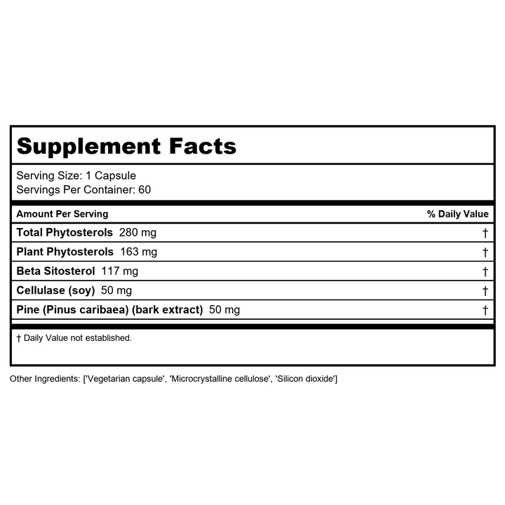 Nutra BioGenesis - Sterol 117 - Plant Sterols and Pine Bark Extract to Help Support Immunity, Urinary Tract Health and Cholesterol Already Within Normal Range - 60 Capsules - Supplement Facts panel