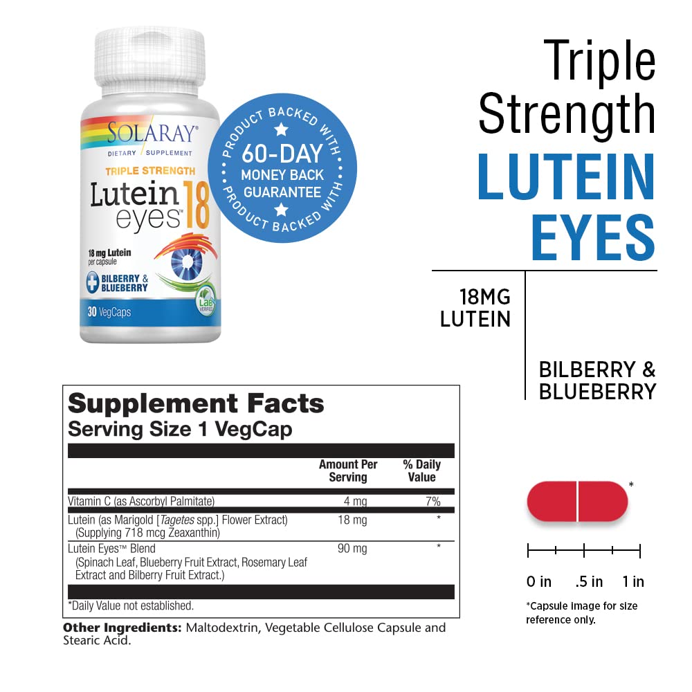 SOLARAY Lutein Eyes 18 MG, 30 CT - Supplement Facts panel