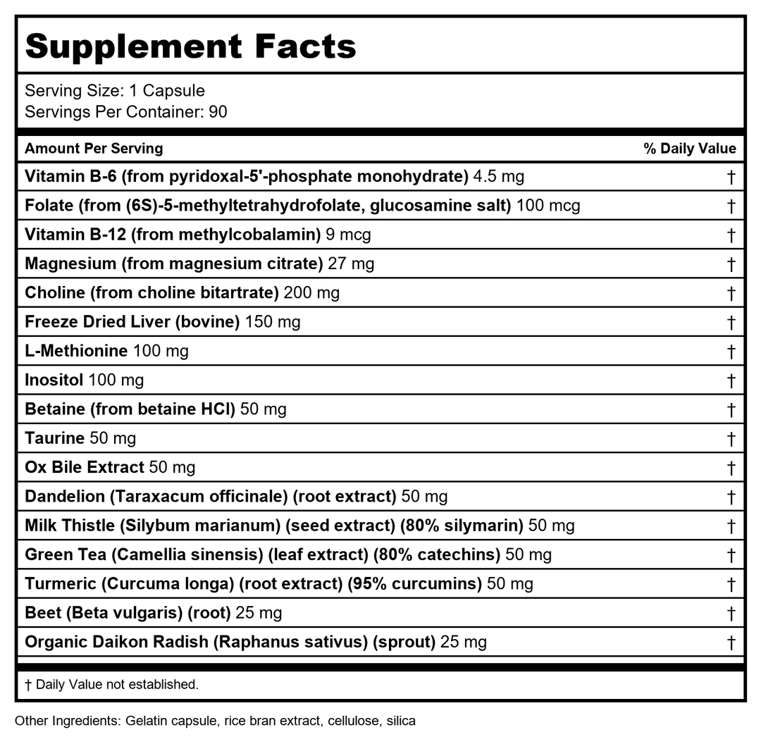 BioGenesis Nutraceuticals - BioLiv Lipotrophic Support Formula - 90 Capsules - Supplement Facts panel