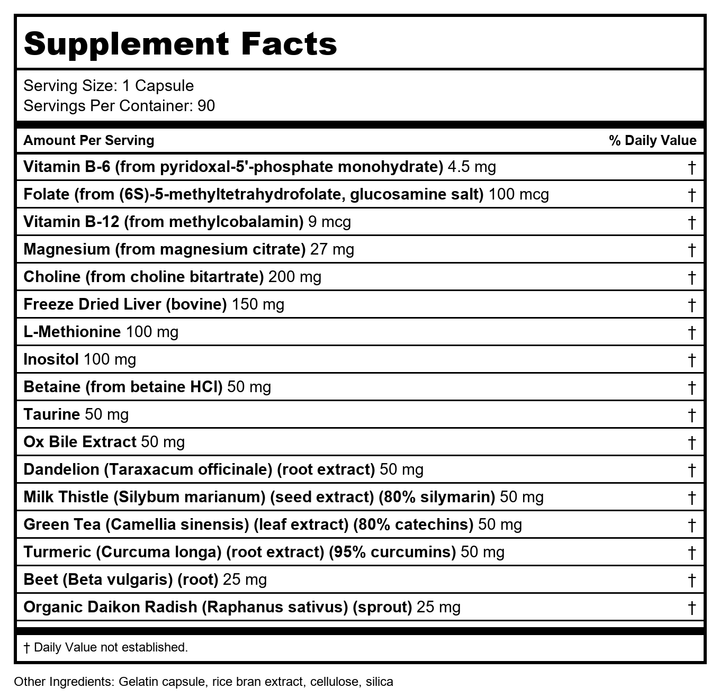 BioGenesis Nutraceuticals - BioLiv Lipotrophic Support Formula - 90 Capsules - Supplement Facts panel