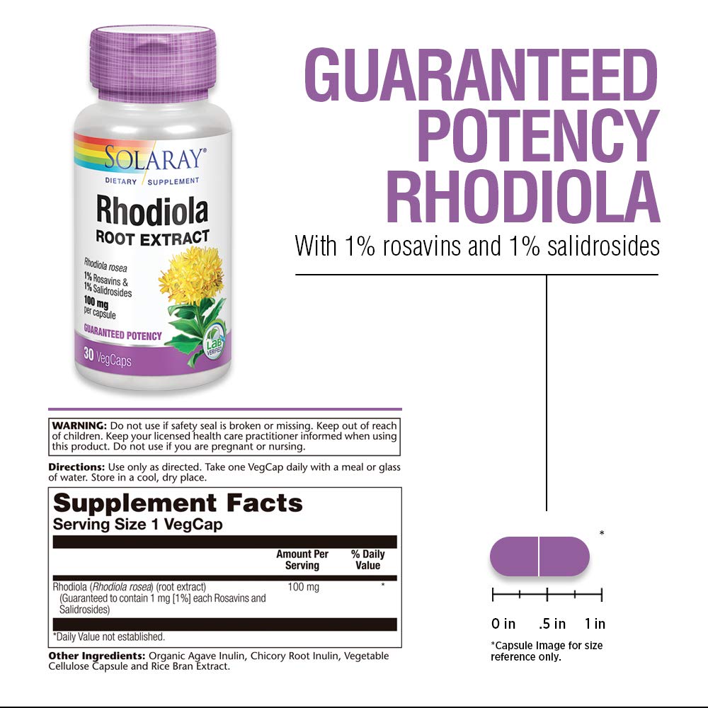 Solaray Rhodiola Root Extract 100 mg - 30 Count - Supplement Facts panel
