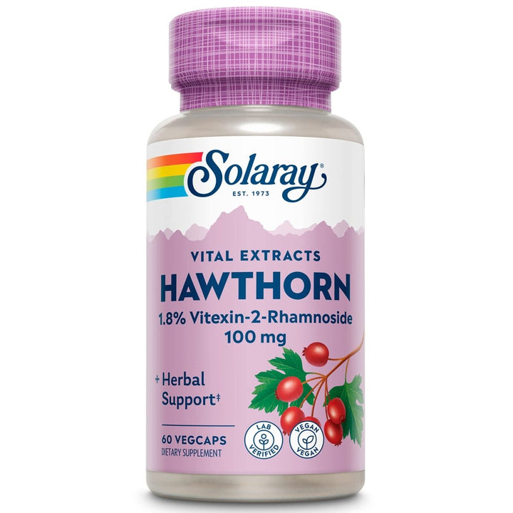 SOLARAY Hawthorn Extract 100mg - 60 CT | Heart Health Support  03660 - Supplement Facts panel