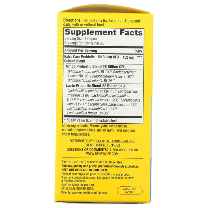 RENEW LIFE Ultimate Flora Extra Care Probiotic 50 Billion, 90 CT - Supplement Facts panel