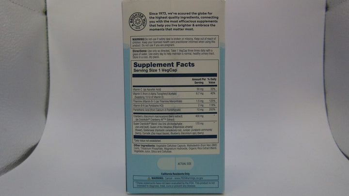 Solaray Super Cranactin Cranberry AF Extract Vegetarian Capsules, 400 mg, 120 Count - Supplement Facts panel