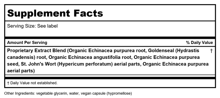 Gaia Herbs Echinacea Goldenseal - Immune &amp; Respiratory Support - 60 Vegan Liquid Phyto-Capsules - Supplement Facts panel