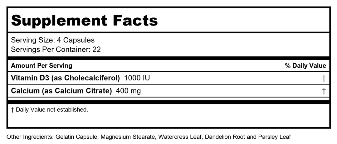 Solaray - Calcium Citrate with Vitamin D3 1000 mg. - 90 Capsules - Supplement Facts panel