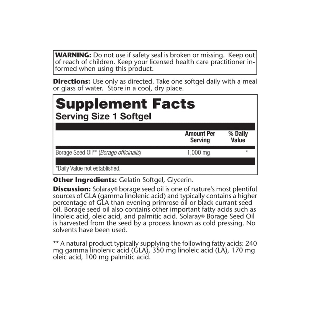 SOLARAY Borage Oil Seed, Softgel (Btl-Plastic) 240mg 50ct - Supplement Facts panel