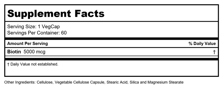 SOLARAY Two Stage, Timed Release Biotin 5000mcg 60 VegCap - Supplement Facts panel