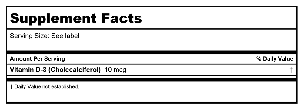 Solaray Vitamin D-3-400 IU - 120 Softgels - Supplement Facts panel