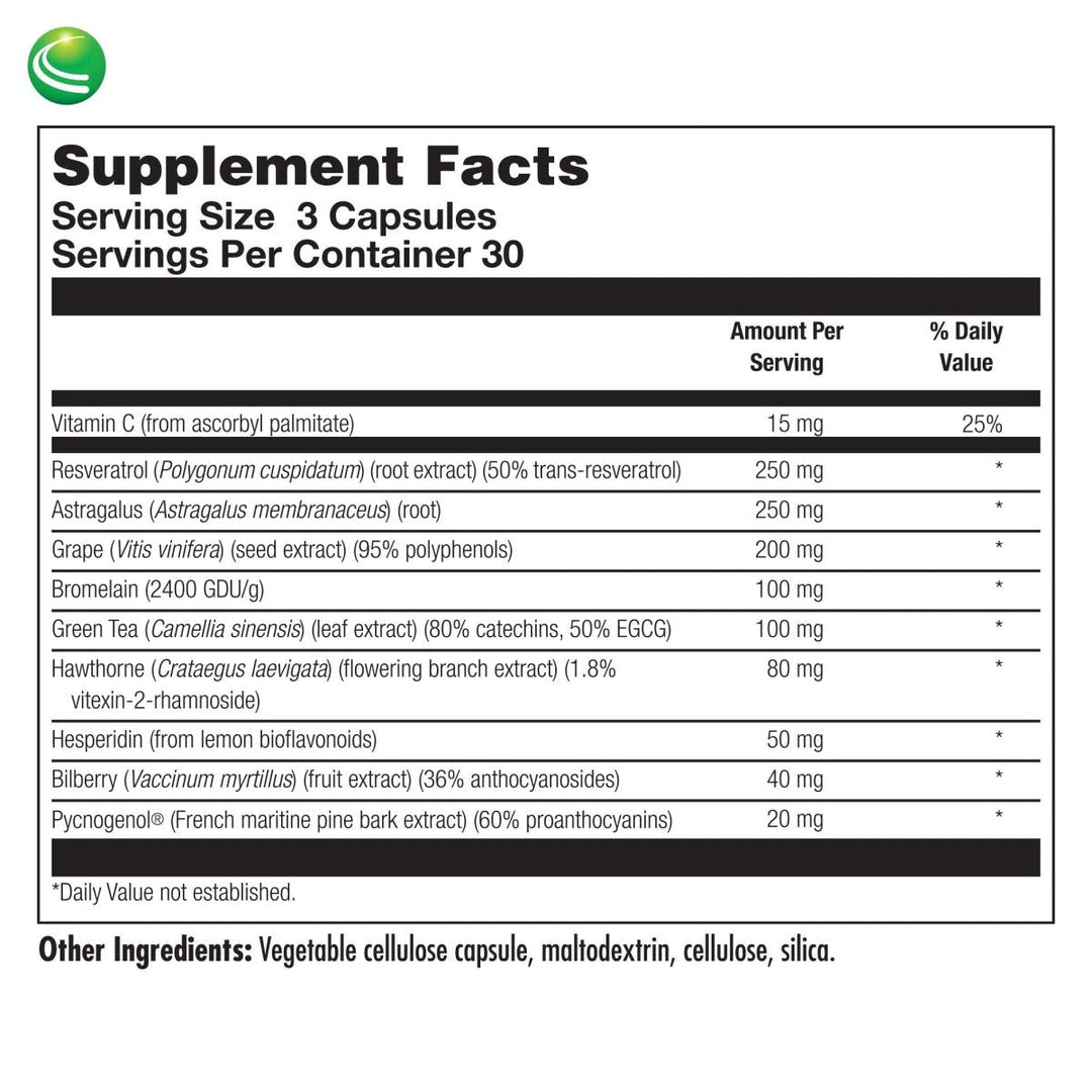 Nutra BioGenesis - Resveratrol Plus Flavonoids - 90 Capsules - Supplement Facts panel