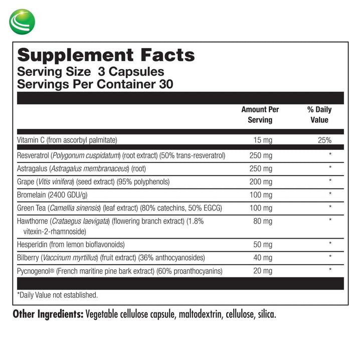 Nutra BioGenesis - Resveratrol Plus Flavonoids - 90 Capsules - Supplement Facts panel
