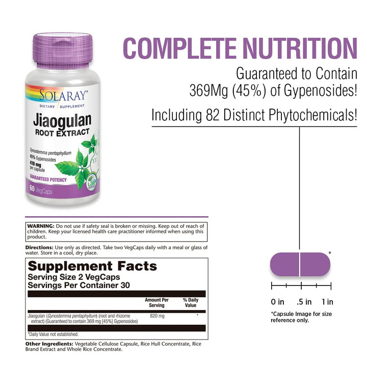 SOLARAY Jiaogulan, 410 mg, 60 VegCaps - Supplement Facts panel
