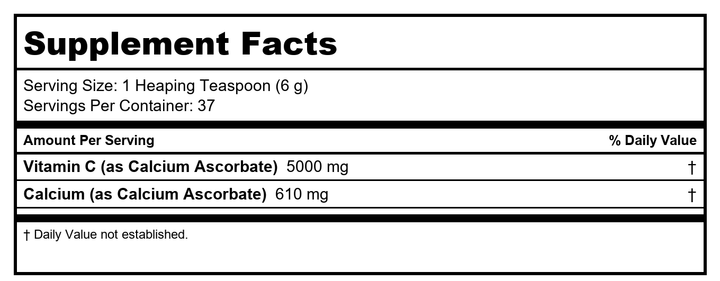 Solaray, Vitamin C Powder Non Acidic 5000mg, 8 Ounce - Supplement Facts panel