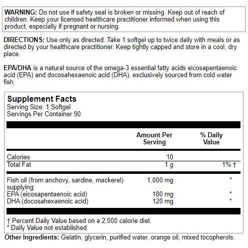 Nutra BioGenesis - EPA/DHA - Omega-3 to Help Support Brain &amp; Heart Health - 90 Capsules - Supplement Facts panel