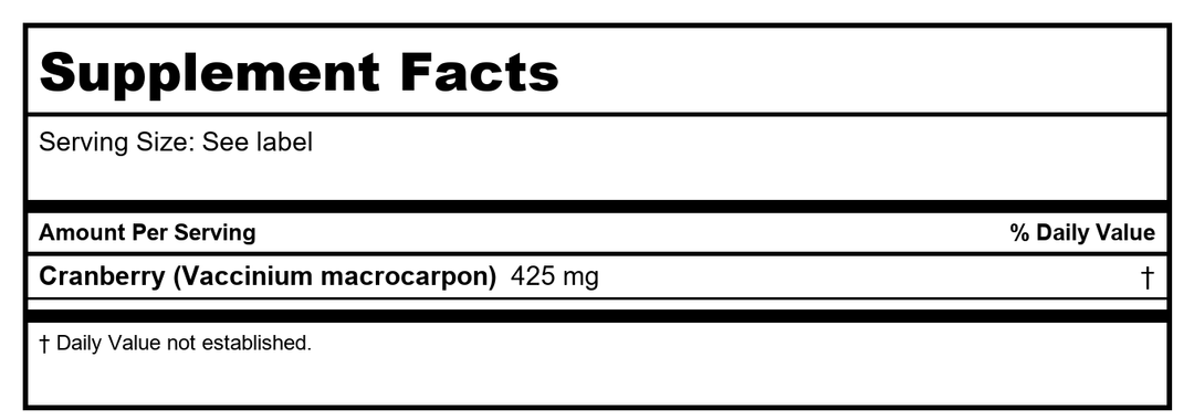 Solaray Cranberry - 425 mg - 100 Capsules - Supplement Facts panel