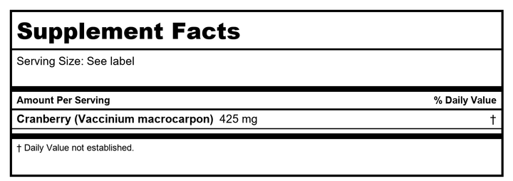 Solaray Cranberry - 425 mg - 100 Capsules - Supplement Facts panel