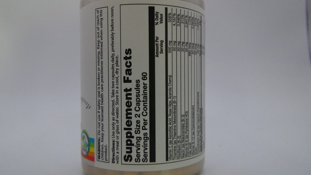 Solaray - Two-Stage Mega B-Stress, 60 capsules - Supplement Facts panel