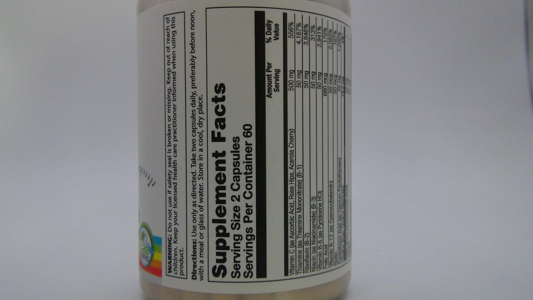 Solaray - Two-Stage Mega B-Stress, 60 capsules - Supplement Facts panel
