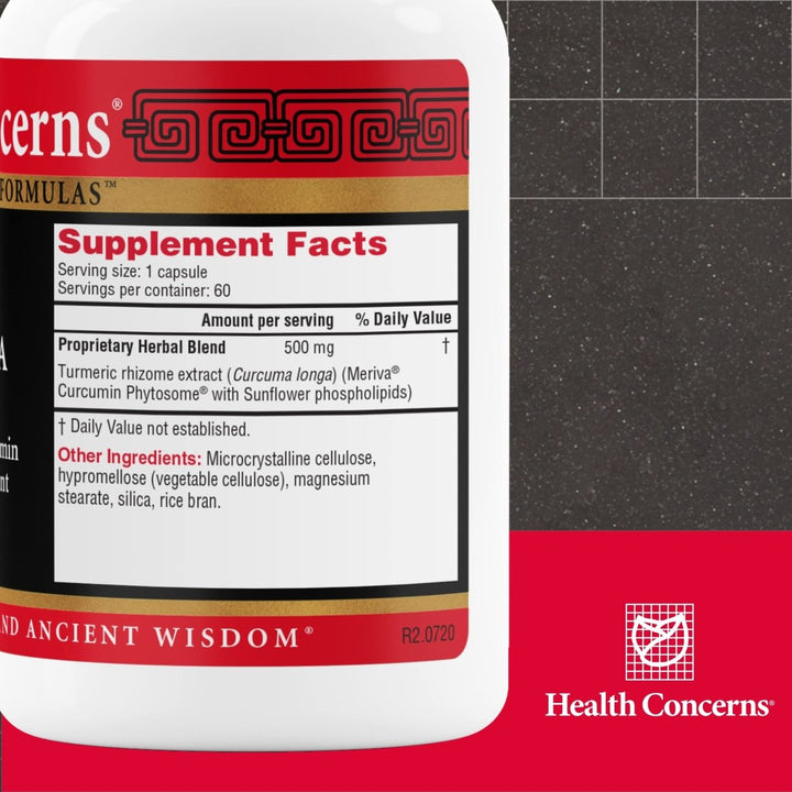 Health Concerns Curcuma Flow - Joint Health Support Supplements - 60 Capsules - Supplement Facts panel