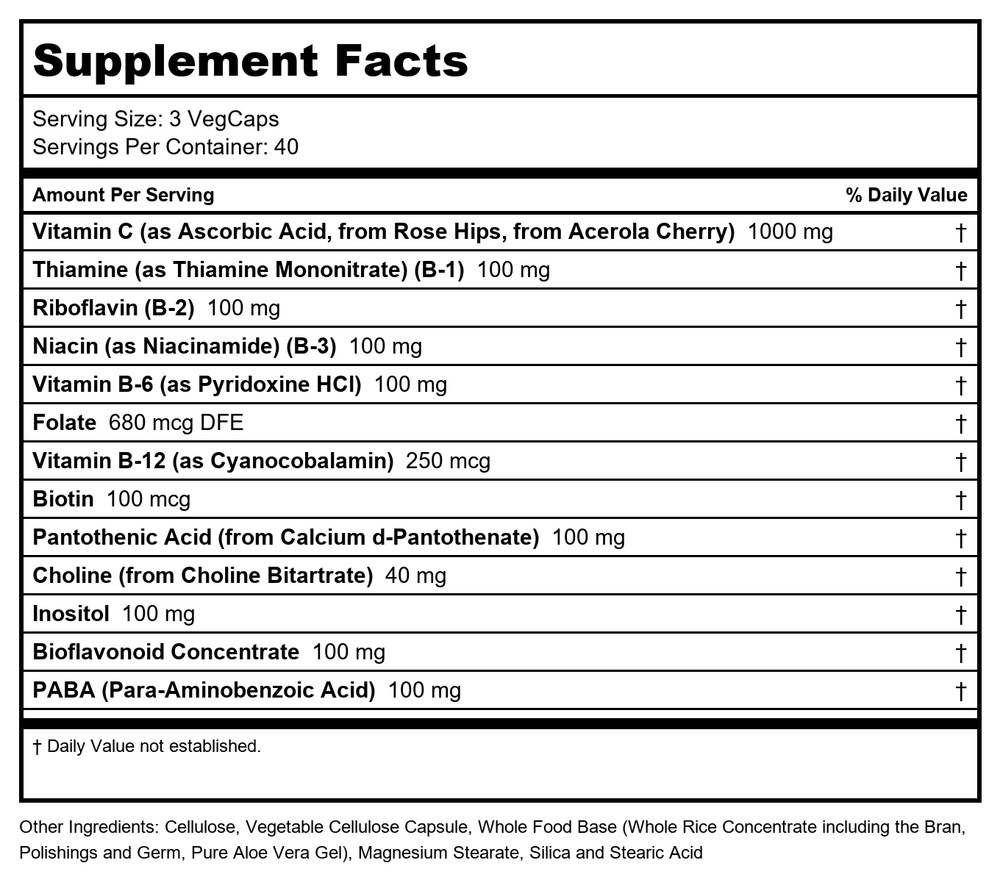 SOLARAY B Stress AM Two Stage Timed Release Supplement | 120 Count - Supplement Facts panel