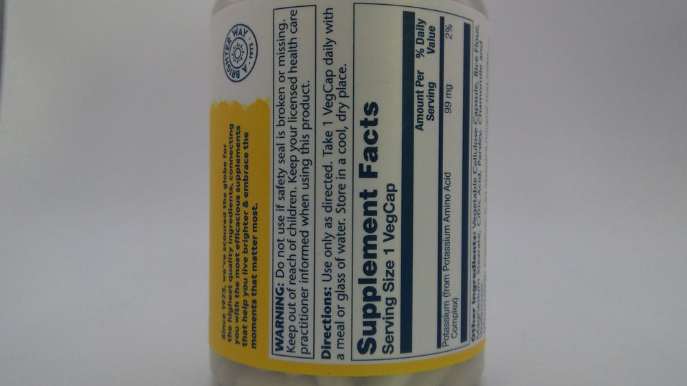 Potassium 99mg Asporotate Solaray 100 Caps - 3 Pack - Supplement Facts panel
