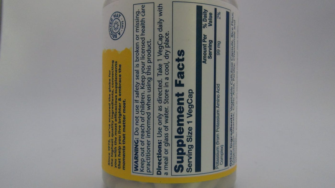 Potassium 99mg Asporotate Solaray 100 Caps - 3 Pack - Supplement Facts panel