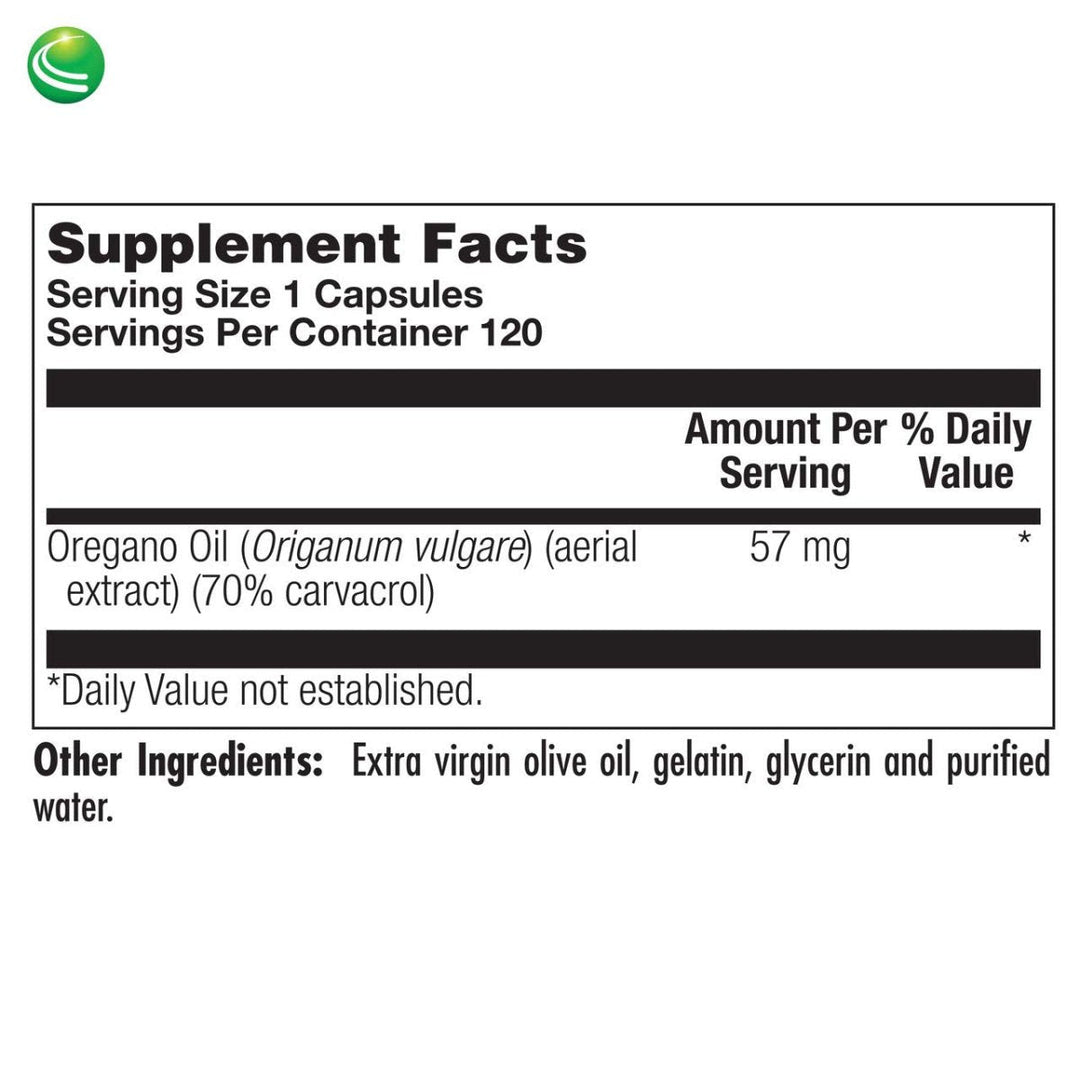 Nutra BioGenesis - Oregano Oil - Breathing and Digestive Support - 120 Capsules  10262 - Supplement Facts panel