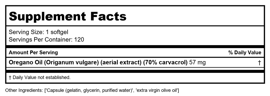 Oregano Oil 120 VegiCaps by BioGenesis Nutraceuticals - Supplement Facts panel