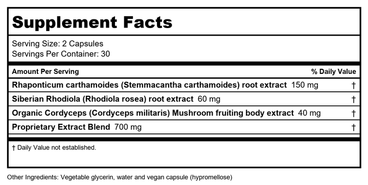 Gaia PRO Revive HPA -  - 60 Vegan Liquid Phyto-Capsules (30 Servings) - Supplement Facts panel