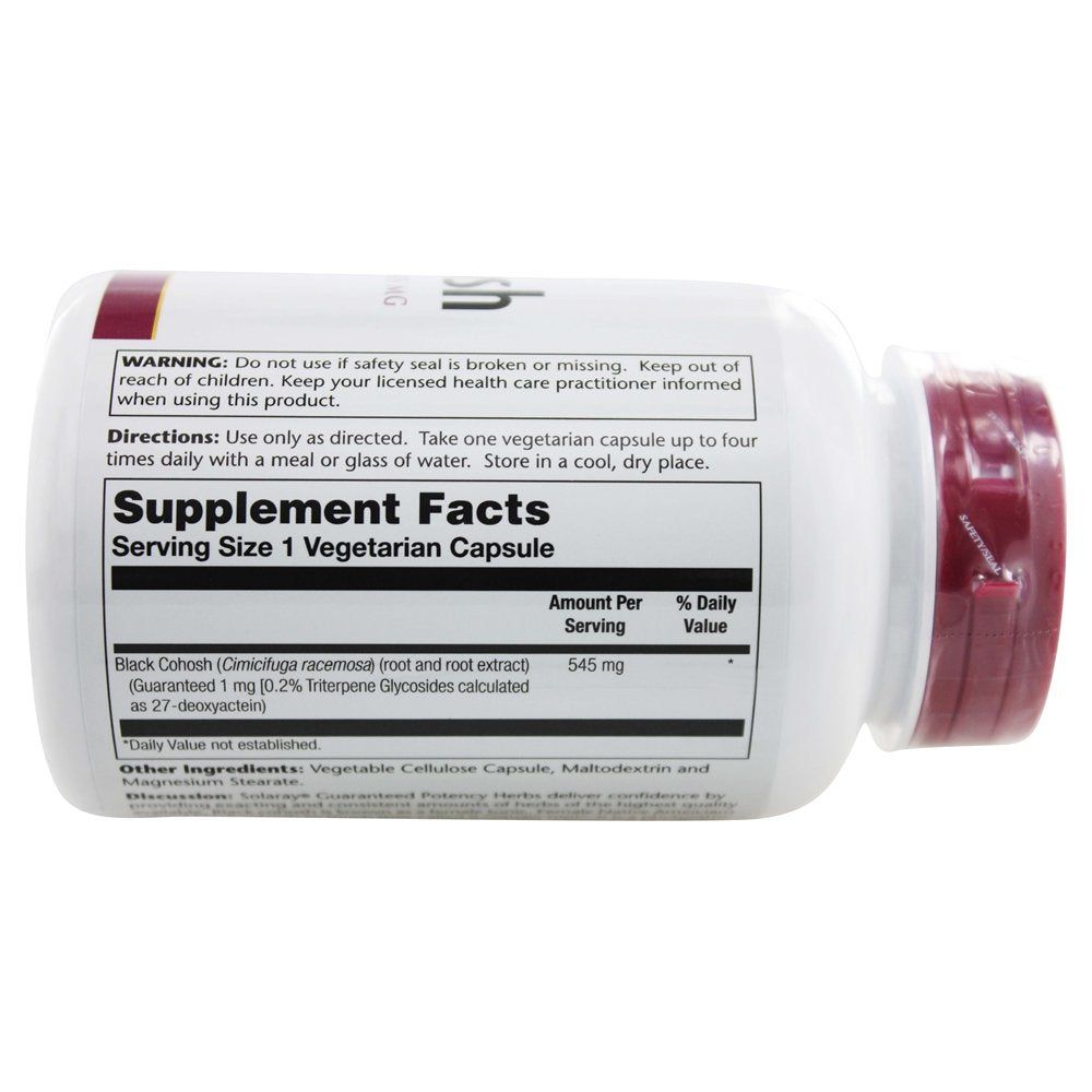 Solaray Black Cohosh Root and Root Extract -- 545 mg - 120 Vegetarian Capsules - Supplement Facts panel