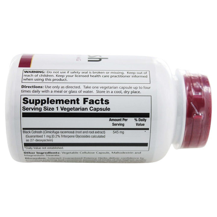 Solaray Black Cohosh Root and Root Extract -- 545 mg - 120 Vegetarian Capsules - Supplement Facts panel