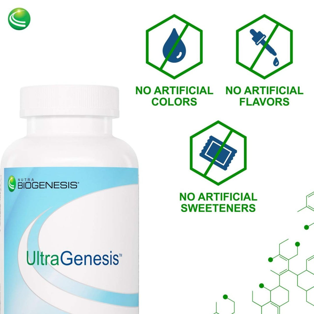 Nutra BioGenesis - UltraGenesis - Comprehensive Bioavailable Hypoallergenic Multivitamin Capsules - 180 Capsules - Supplement Facts panel